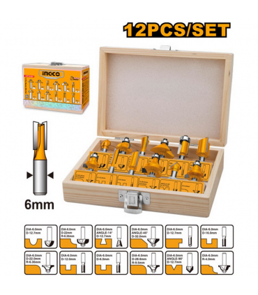 Ingco AKRT1201 6mm Shank Router Bit Set - 12 Pieces