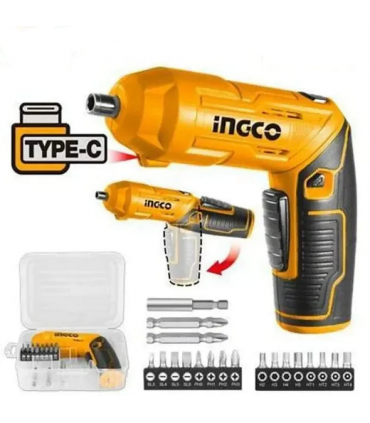 Ingco CSDLI04425 4V Lithium-Ion Fast Charging 4Nm Cordless Screwdriver Set - 19 Bits