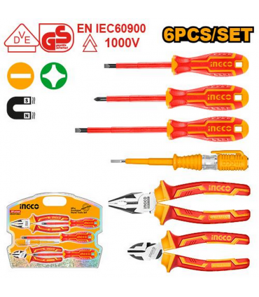 Ingco HKIST3061 1000V VDE Insulated Hand Tools Set - 6 Pieces