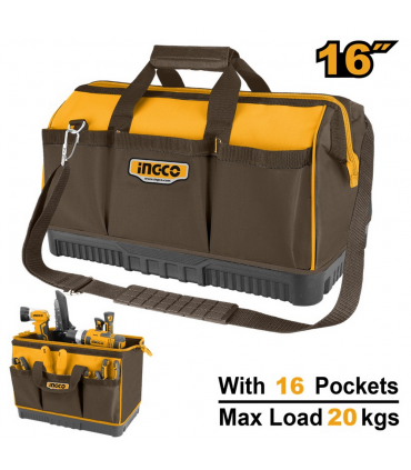Ingco HTBG08 16" Heavy Duty Industrial Tool Bag with 16 Pockets
