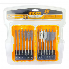 Ingco AKDL1201 6-32mm Flat Wood Drill Bits Set - 12 Pieces