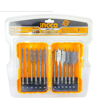Ingco AKDL1201 6-32mm Flat Wood Drill Bits Set - 12 Pieces