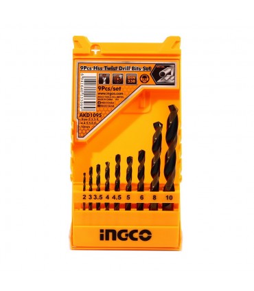 Ingco AKD1095 9 Pcs HSS Twist Cylindrical Shank Drill Bit Set