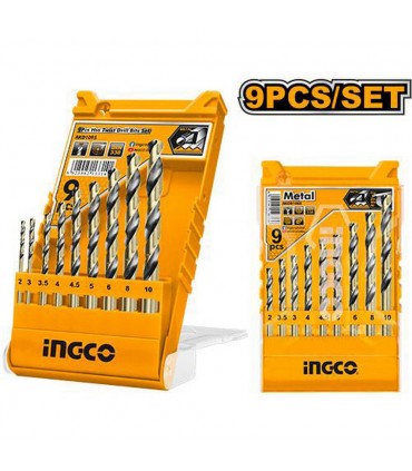 Ingco AKD1095 9 Pcs HSS Twist Cylindrical Shank Drill Bit Set