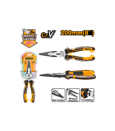 Ingco HHLNP28200 8 Inch CR-V High Leverage Long Nose Pliers