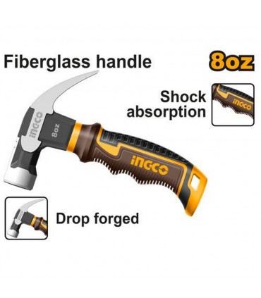 Ingco HCH81008D Compact Anti Slip Grip Mini Claw Hammer - 8oz