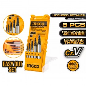 Ingco ASE008 5 Pcs Durable Steel Easy Out Screw Extractor Set
