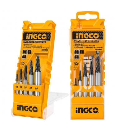 Ingco ASE008 5 Pcs Durable Steel Easy Out Screw Extractor Set