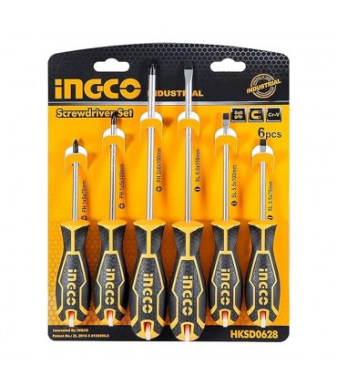 Ingco HKSD0628 6 Pcs Magnetic Tips Ergonomic Handle Screwdriver Set