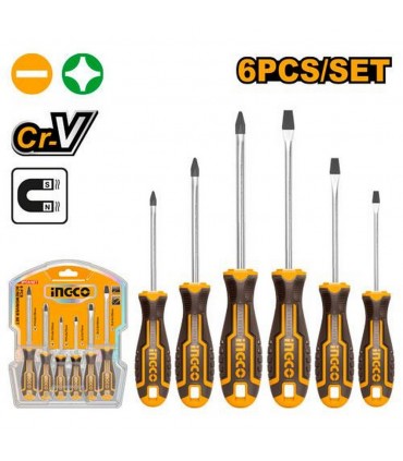 Ingco HKSD0628 6 Pcs Magnetic Tips Ergonomic Handle Screwdriver Set