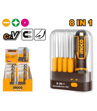 Ingco AKISD0901 9 Pcs Interchangeable Blades Magnetic Tips Screwdriver Set