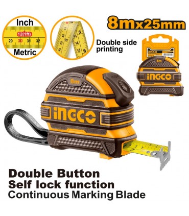 Ingco HSMT08825 8m Blade Steel Construction Measuring Tape hsmt80532