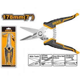 Ingco HES0187 7 Inch Stainless Steel Ergonomic Handle Electricians Scissors
