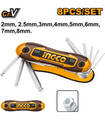 Ingco HHK14082 2 - 8mm Ball Point CR-V Steel Folding Hex Key Set