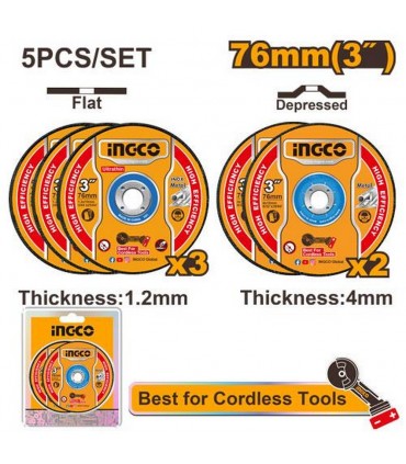 Ingco MCD303768 5 Pcs Abrasive Metal High Efficiency Cutting Grinding Discs