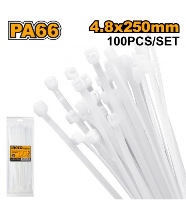 Ingco HCT25048 5 x 250mm 100 Pcs Multipurpose Nylon Cable Ties Self Locking Zip Ties
