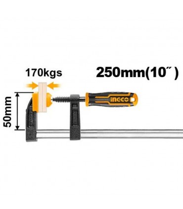 Ingco HFC020503 50 x 250mm Durable Steel Frame Plastic Handle F-Clamp