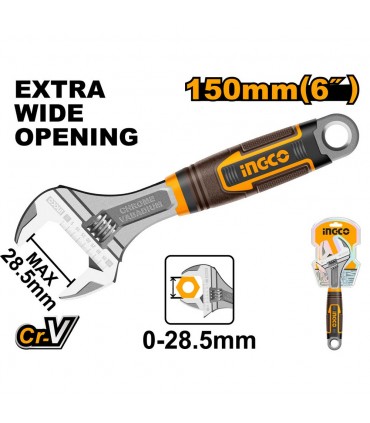Ingco HADW131068 6 Inch Cr-V Steel Soft Grip Adjustable Wrench