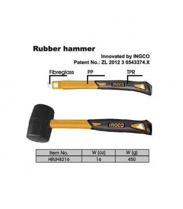 Ingco HRUH8216 16oz Non-Marring Head Comfortable Grip Rubber Hammer
