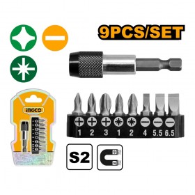 Ingco AKSD0071 9 Pcs Durable Magnetic Precision Screwdriver Bits Set