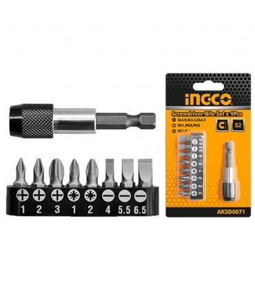Ingco AKSD0071 9 Pcs Durable Magnetic Precision Screwdriver Bits Set