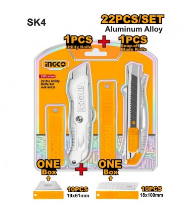 Ingco HUK180225 2 Pcs Retractable Blade Utility Knife