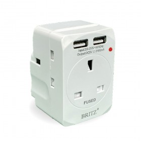 Britz BR-221U 3 Way Multi Adaptor with 2 USB-A Port
