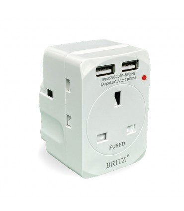 Britz BR-221U 3 Way Multi Adaptor with 2 USB-A Port
