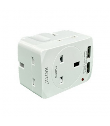 Britz BR-221U 3 Way Multi Adaptor with 2 USB-A Port