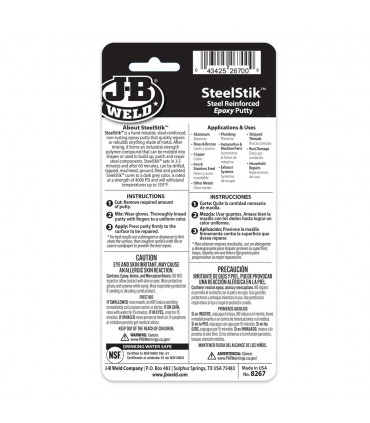J-B Weld 8267 SteelStik Steel Reinforced Epoxy Putty Stick - 2 oz