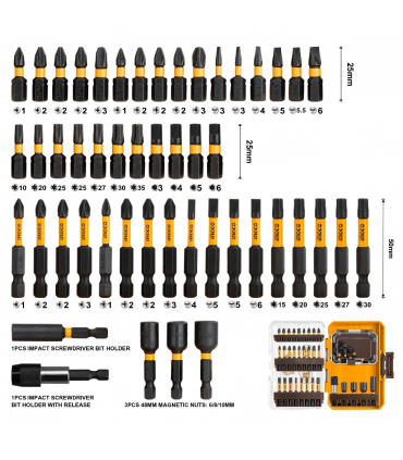Ingco AKDL25106 51 Pcs Impact Screwdriver Bits Set