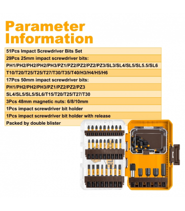 Ingco AKDL25106 51 Pcs Impact Screwdriver Bits Set