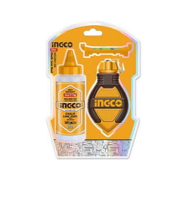 Ingco HCLR0130 30 m Chalk Line Reel with 4oz Blue Powder & Bubble Level