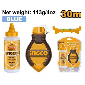 Ingco HCLR0130 30 m Chalk Line Reel with 4oz Blue Powder & Bubble Level