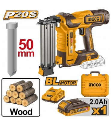 Ingco CBNLI5008 20V Brushless F15-F50 Cordless Brad Nailer Kit