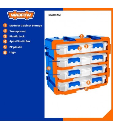 Wadfow WTB8344 PP Plastic Modular Storage Tower with 4 Drawers