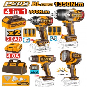 Ingco COSLI241293 1/2" + 3/4" Impact Wrenches + Heat Gun + LED Work Light Combo Kit