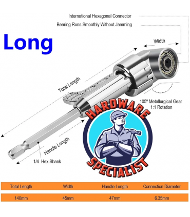 Hardware Specialist 1/4″ Hex Right‑Angle Drill Adaptor