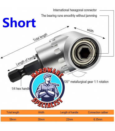 Hardware Specialist 1/4″ Hex Right‑Angle Drill Adaptor