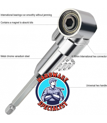 Hardware Specialist 1/4″ Hex Right‑Angle Drill Adaptor