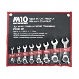 M10 Tools 8SR 8-Piece Metric Stubby Ratcheting Combination Wrench Set