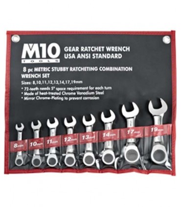 M10 Tools 8SR 8-Piece Metric Stubby Ratcheting Combination Wrench Set