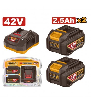 Ingco FBCPM25221 42V Lithium-Ion 2 x 2.5 Ah Battery Charger Kit