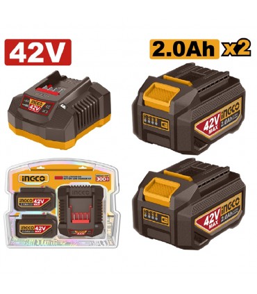 Ingco FBCPM20221 42V Lithium-Ion 2 x 2.0 Ah Battery Charger Kit