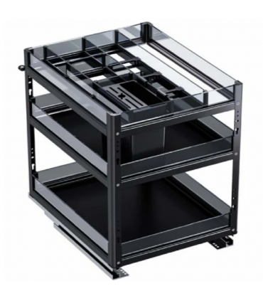 ecoWare Three Layers Double Deck Basket with Undermount Soft Closing Slide - Dark Grey