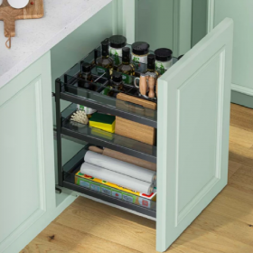 ecoWare Three Layers Double Deck Basket with Undermount Soft Closing Slide - Dark Grey