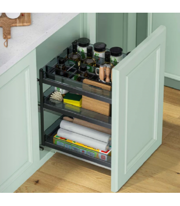 ecoWare Three Layers Double Deck Basket with Undermount Soft Closing Slide - Dark Grey