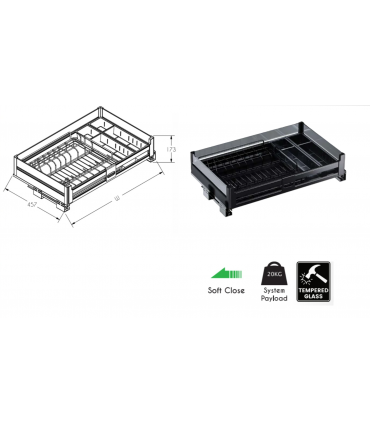 ecoWare Four Side Dish Basket with Undermount Soft Closing Slide - Dark Grey