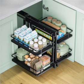 ecoWare TL6010 Magic Corner Basket with Soft Closing Slide - Dark Grey