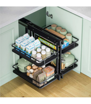 ecoWare TL6010 Magic Corner Basket with Soft Closing Slide - Dark Grey
